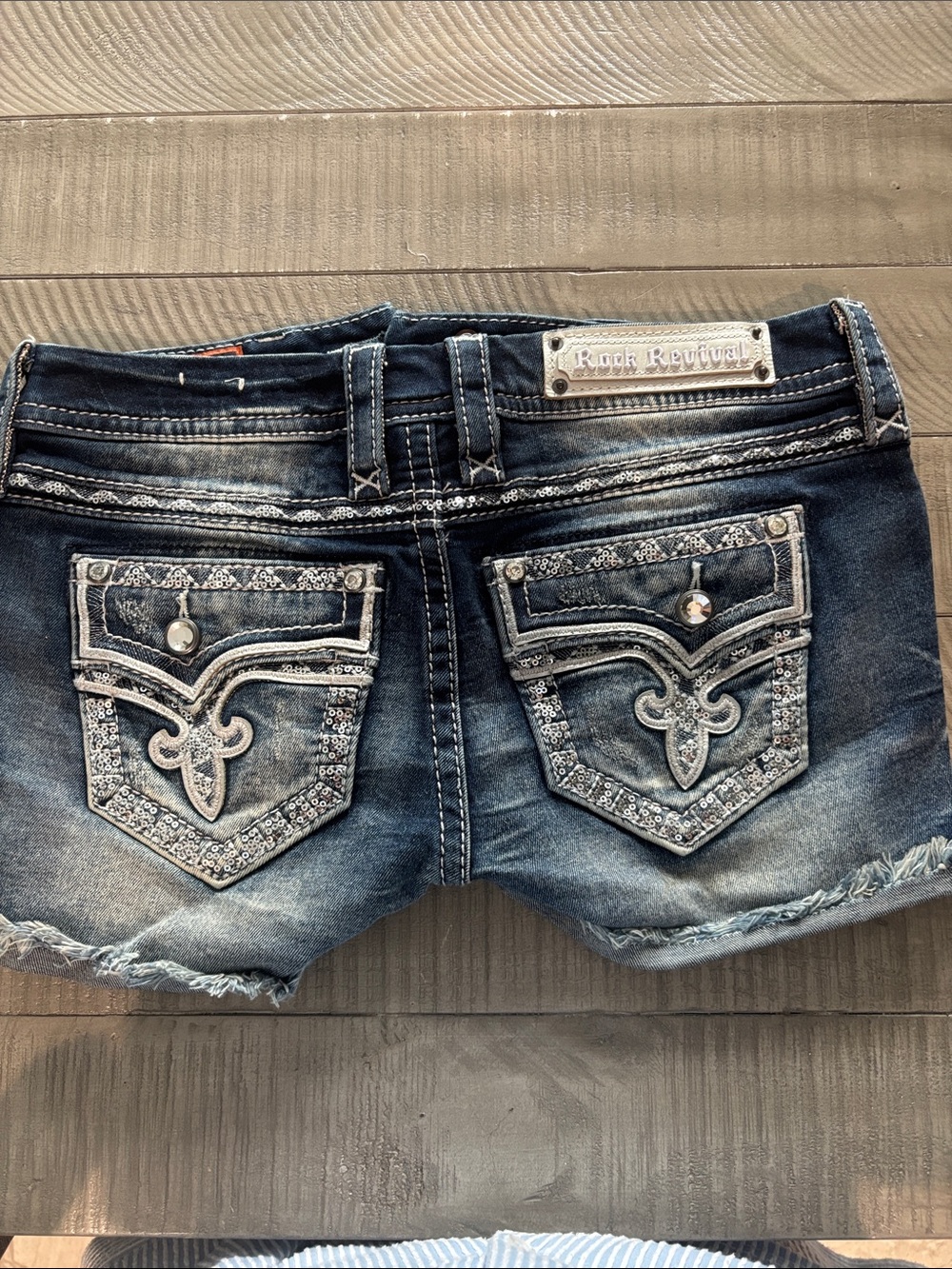 Rock Revival Embellished Dark Blue Denim Ankle Shorts